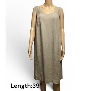 Click by Color Me Cotton Linen Sleeveless Shift Dress Beige Tan size L